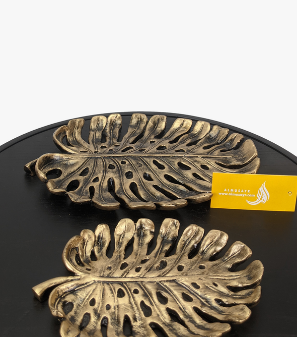 Classy Leaf Shape Dull Gold Décor Tray-AM0095