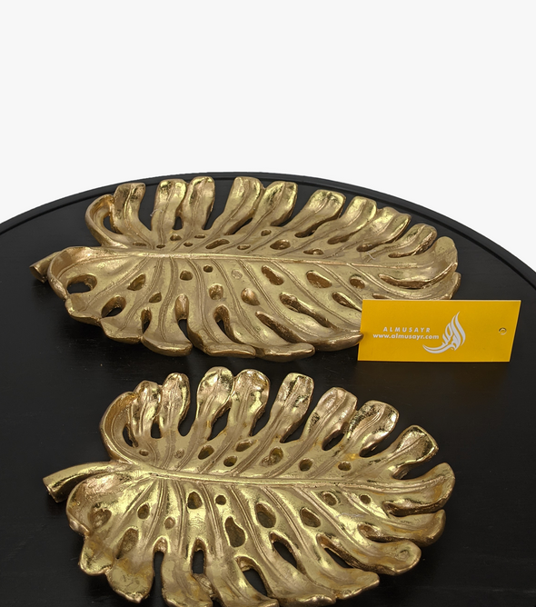 Classy Leaf Shape Bright Gold Décor Tray-AM0094