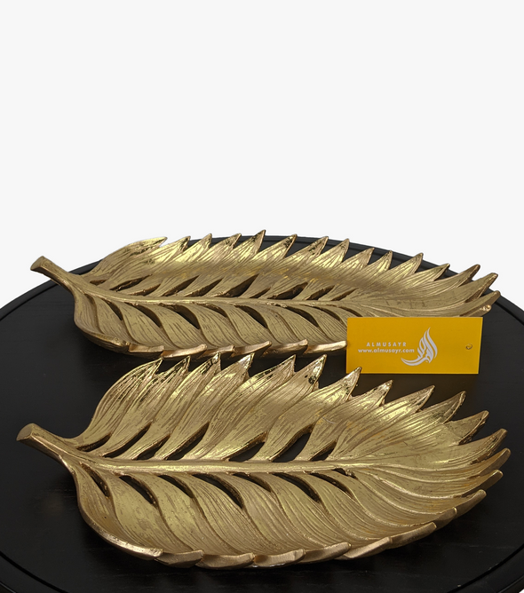 Classy Leaf Shape Golden Décor Tray-AM0093