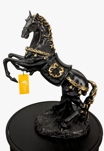 Majestic Black & Gold Horse Maneuvers Sculpture-AM0084