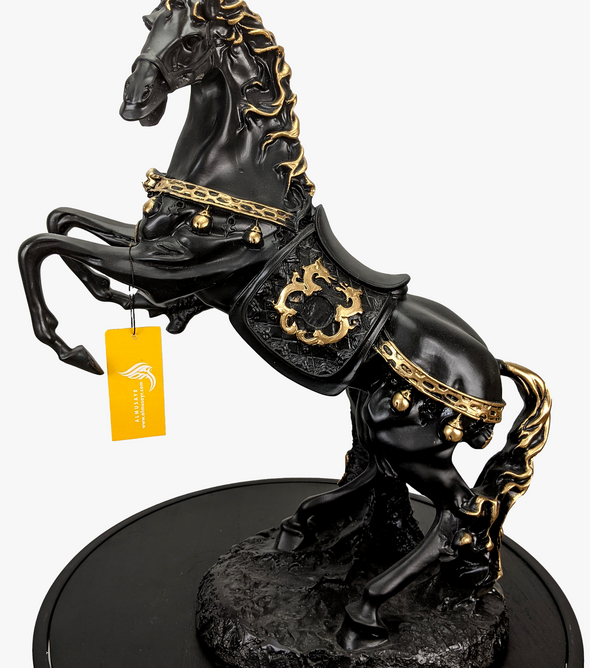 Majestic Black & Gold Horse Maneuvers Sculpture-AM0084